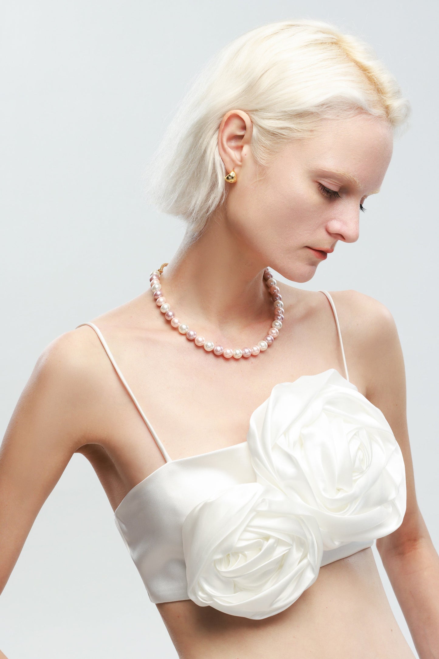 Pink Shell Pearl Necklace with Gem-Encrusted Carabiner Lock (Large) - Classicharms
