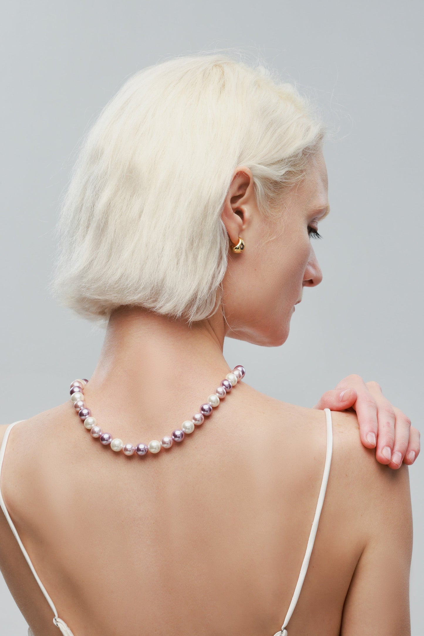 Purple Shell Pearl Necklace with Gem-Encrusted Carabiner Lock (Large) - Classicharms