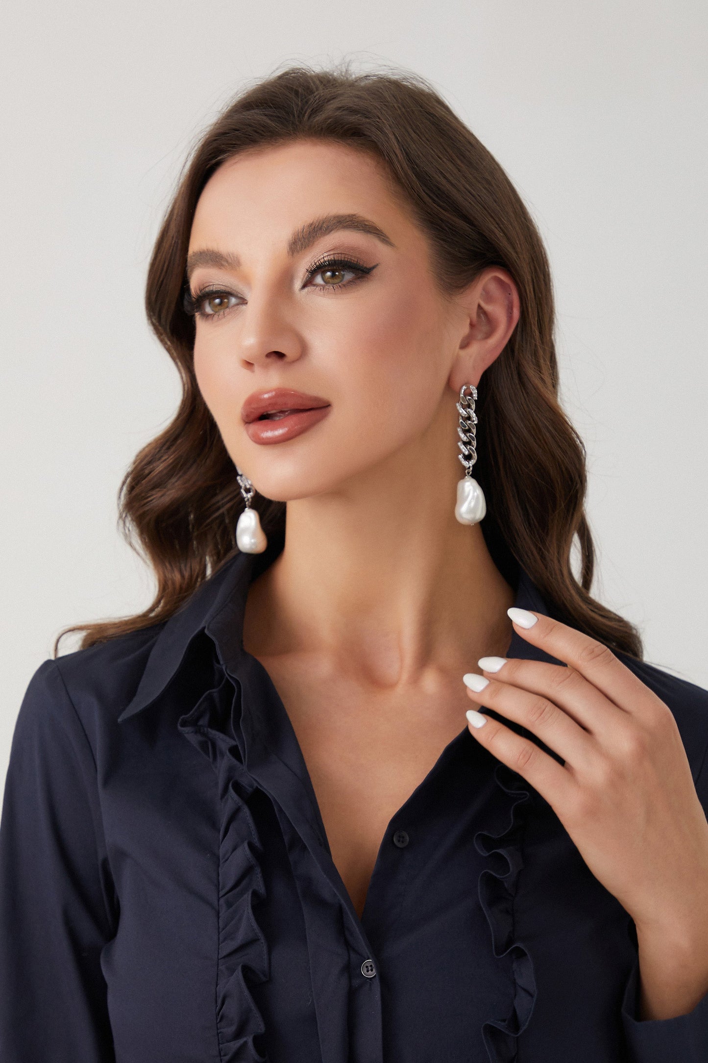 Silver Chain Baroque Pearl Drop Earrings - Classicharms