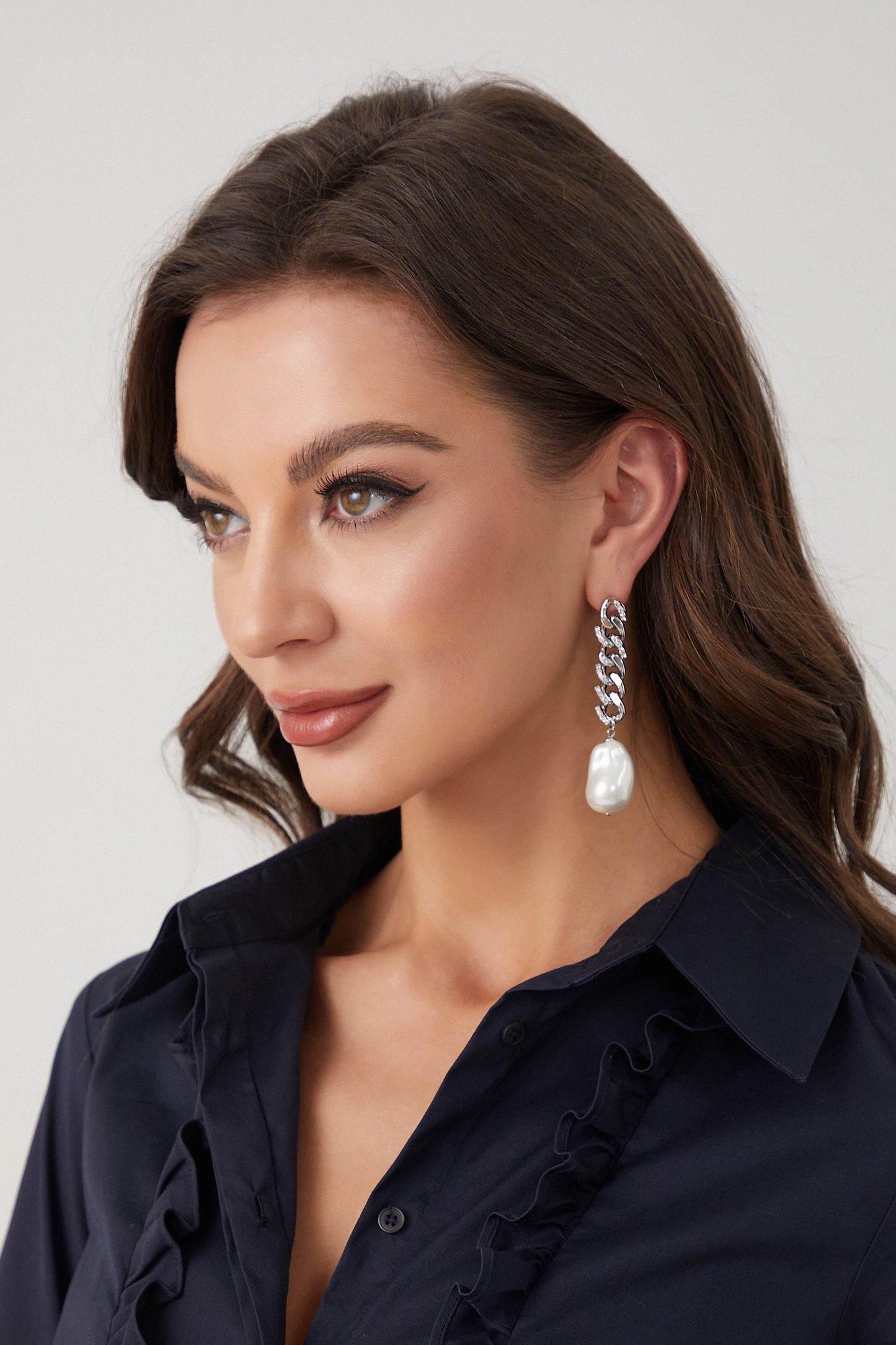 Silver Chain Baroque Pearl Drop Earrings - Classicharms