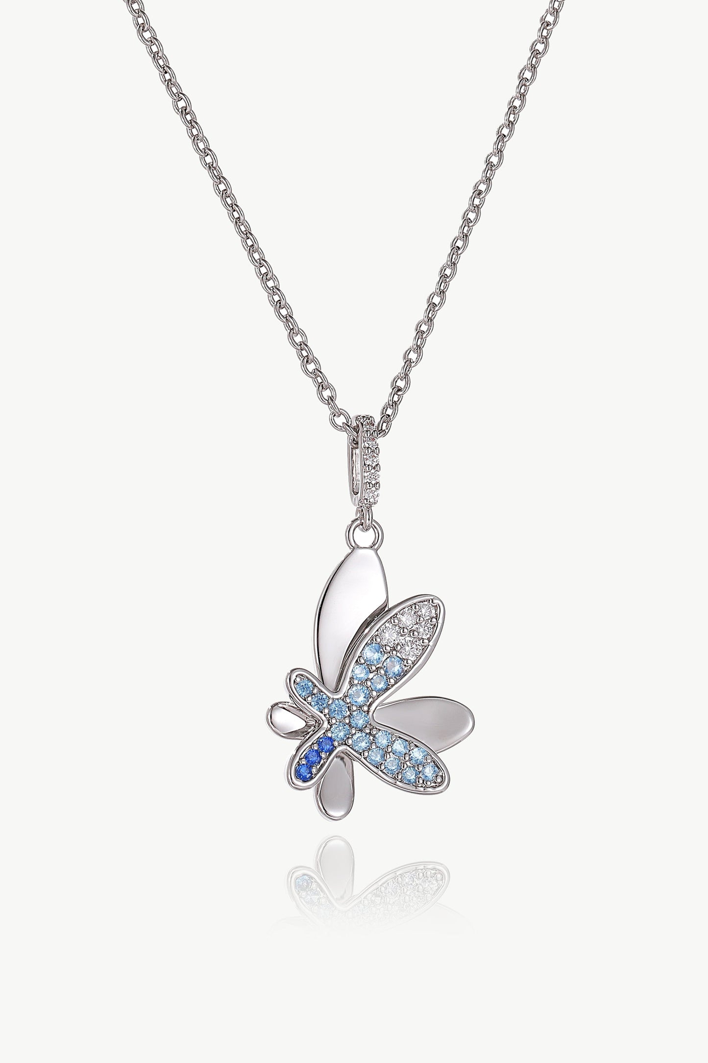 Silver Gradient Blue Pav¨¦ Diamond Butterfly Pendant Necklace - Classicharms