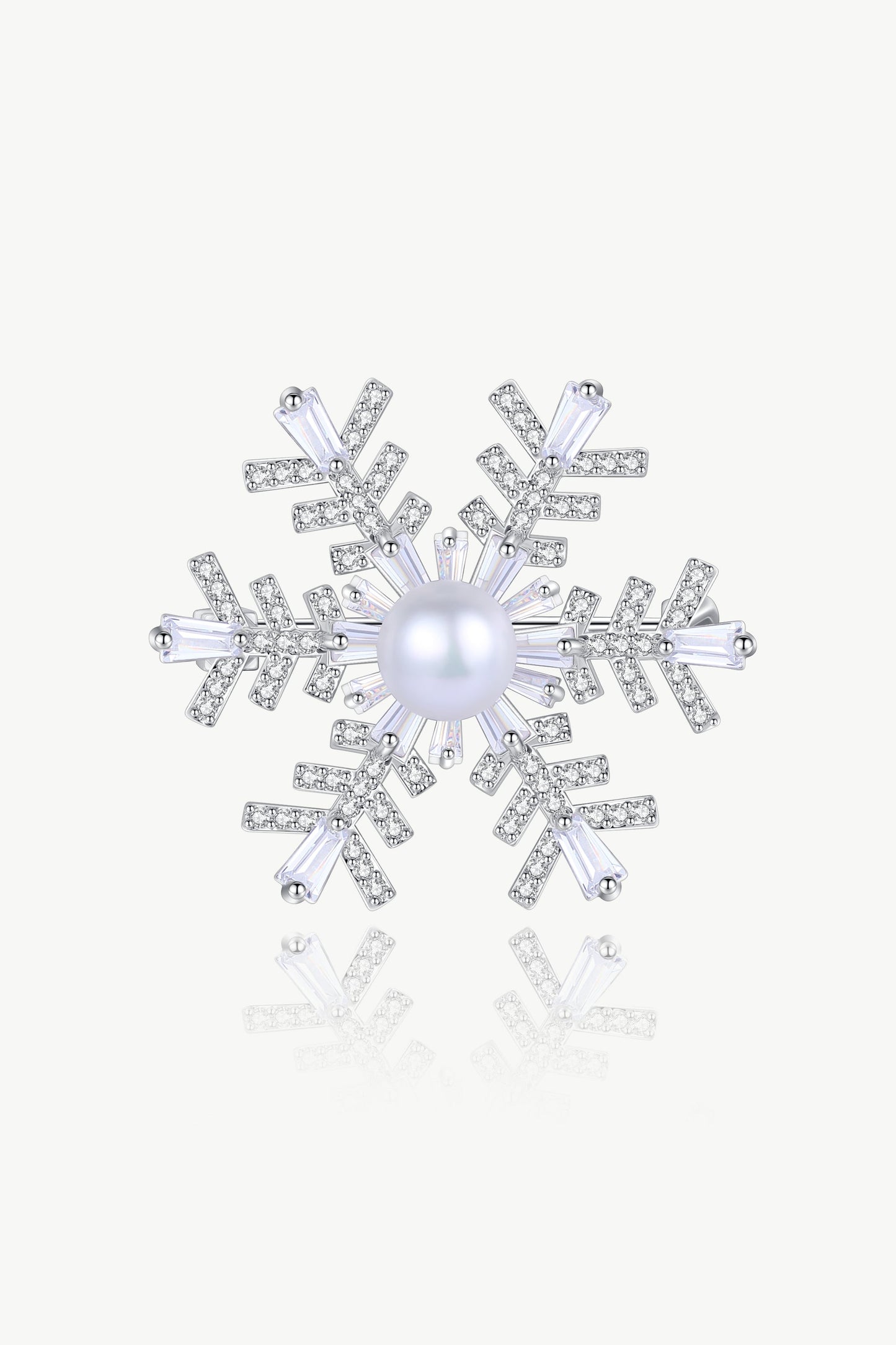 Silver Pav¨¦ and Pearl Snowflake Brooch Necklace Set - Classicharms