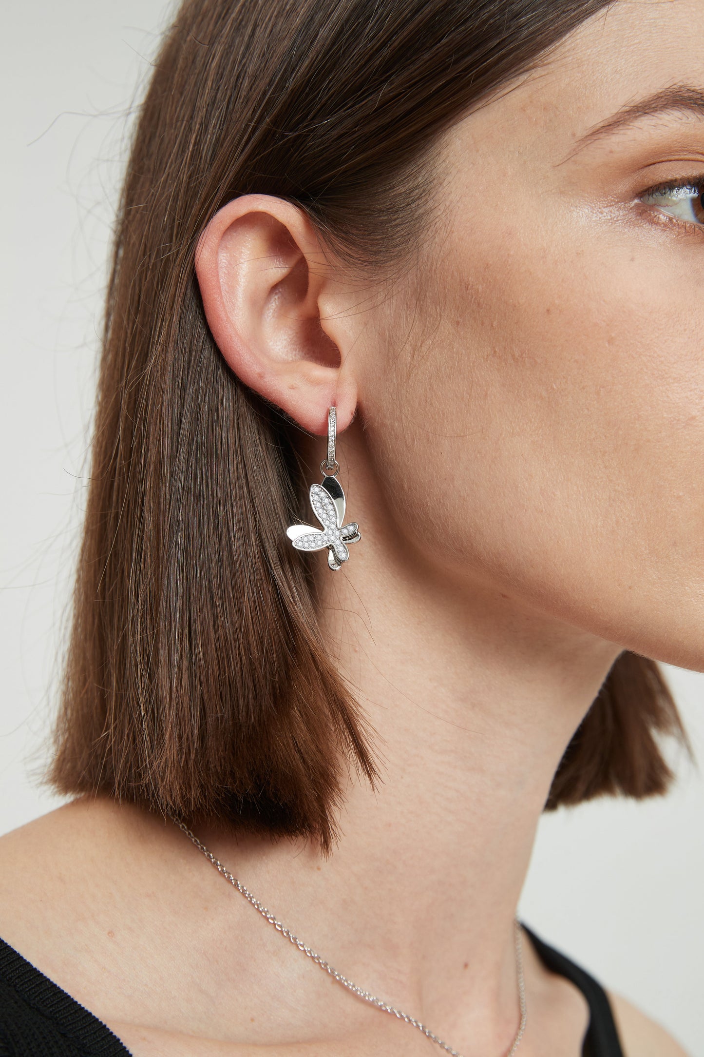 Silver Pav¨¦ Diamond Butterfly Dangle Drop Hoop Earrings - Classicharms