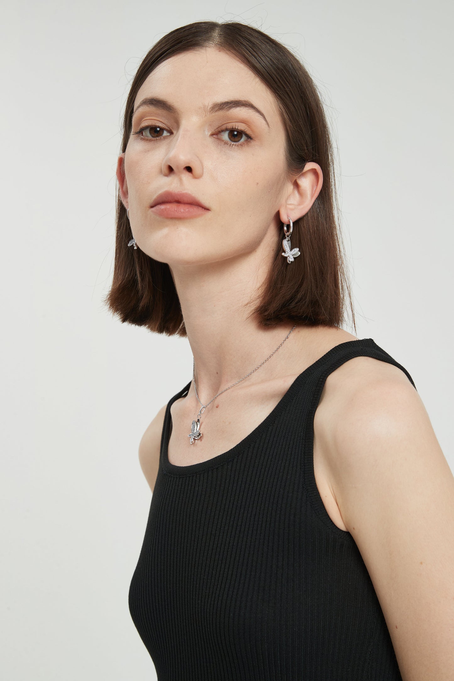 Silver Pav¨¦ Diamond Butterfly Dangle Drop Hoop Earrings - Classicharms