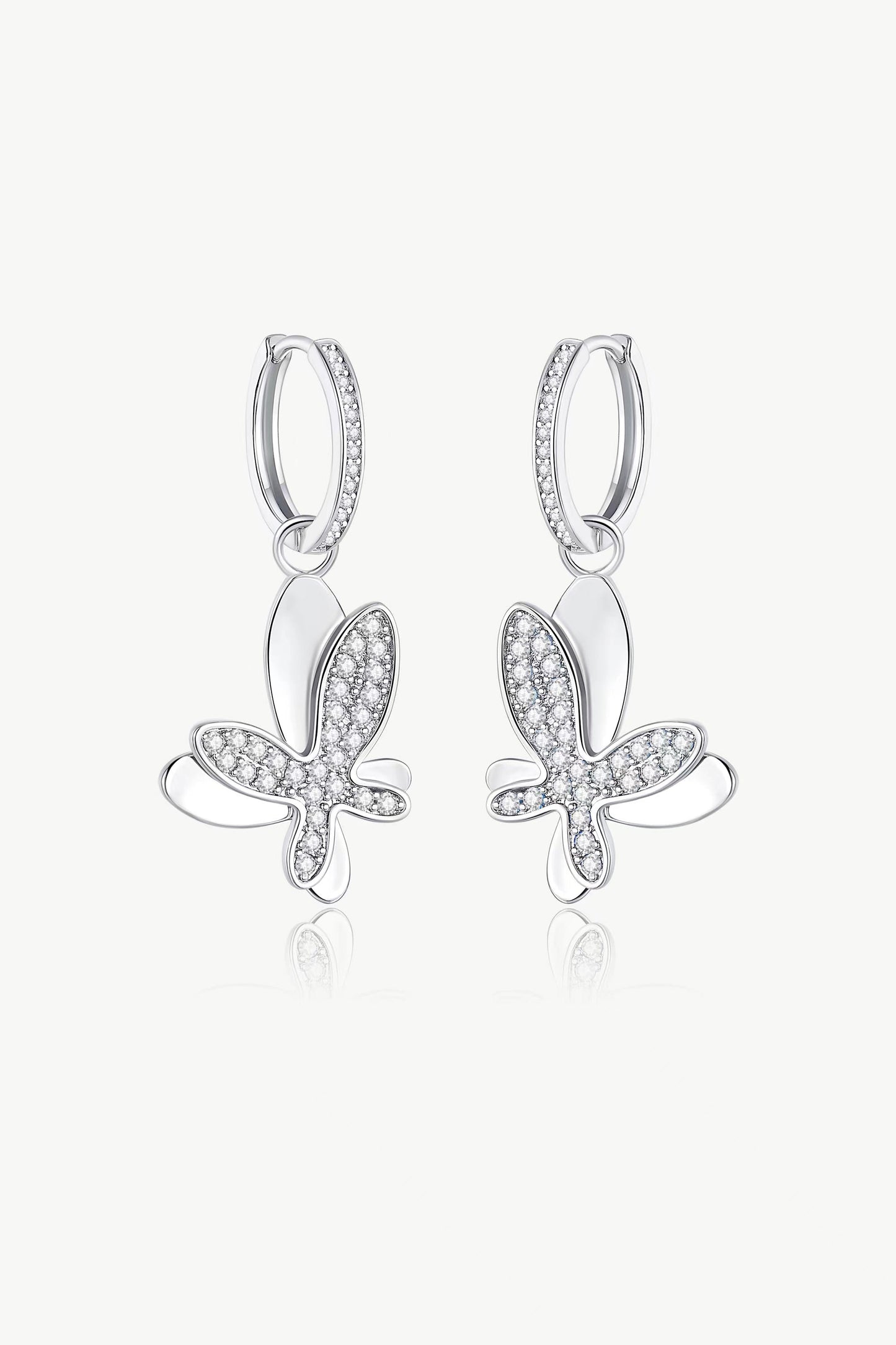 Silver Pav¨¦ Diamond Butterfly Dangle Drop Hoop Earrings - Classicharms