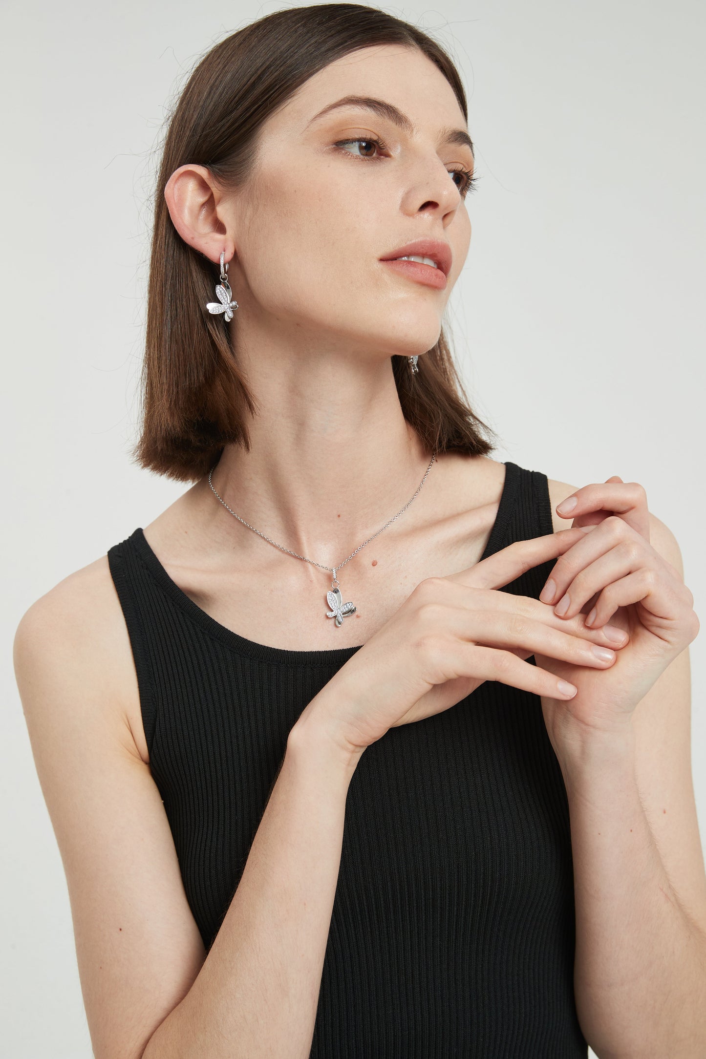 Silver Pav¨¦ Diamond Butterfly Pendant Necklace - Classicharms
