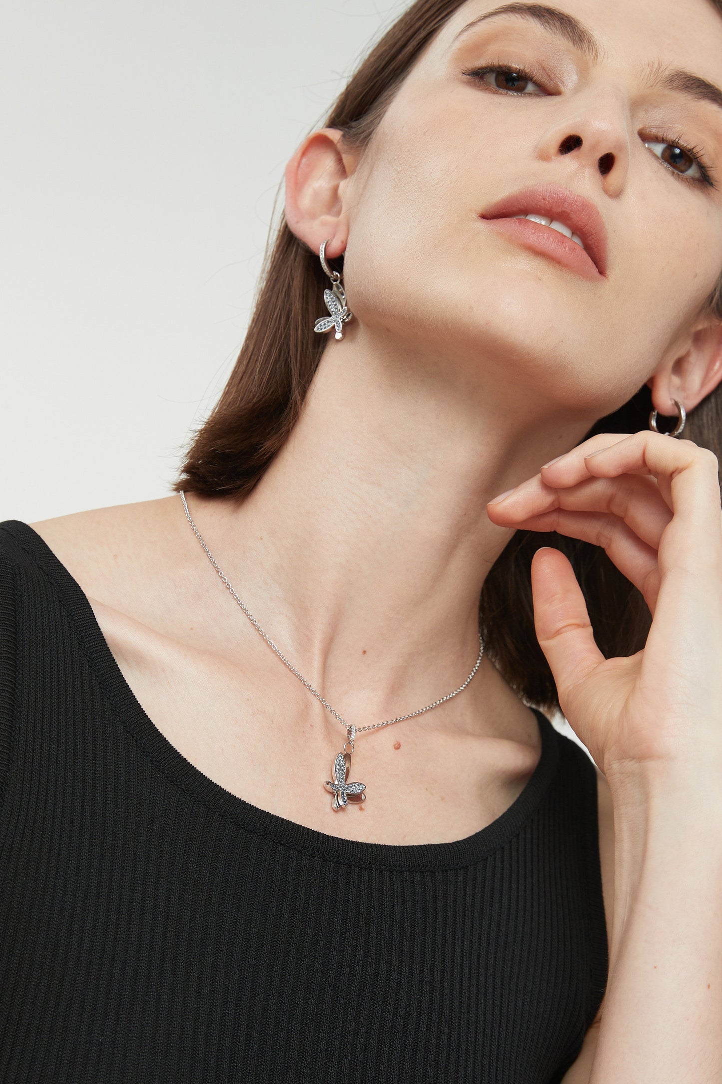 Silver Pav¨¦ Diamond Butterfly Pendant Necklace - Classicharms