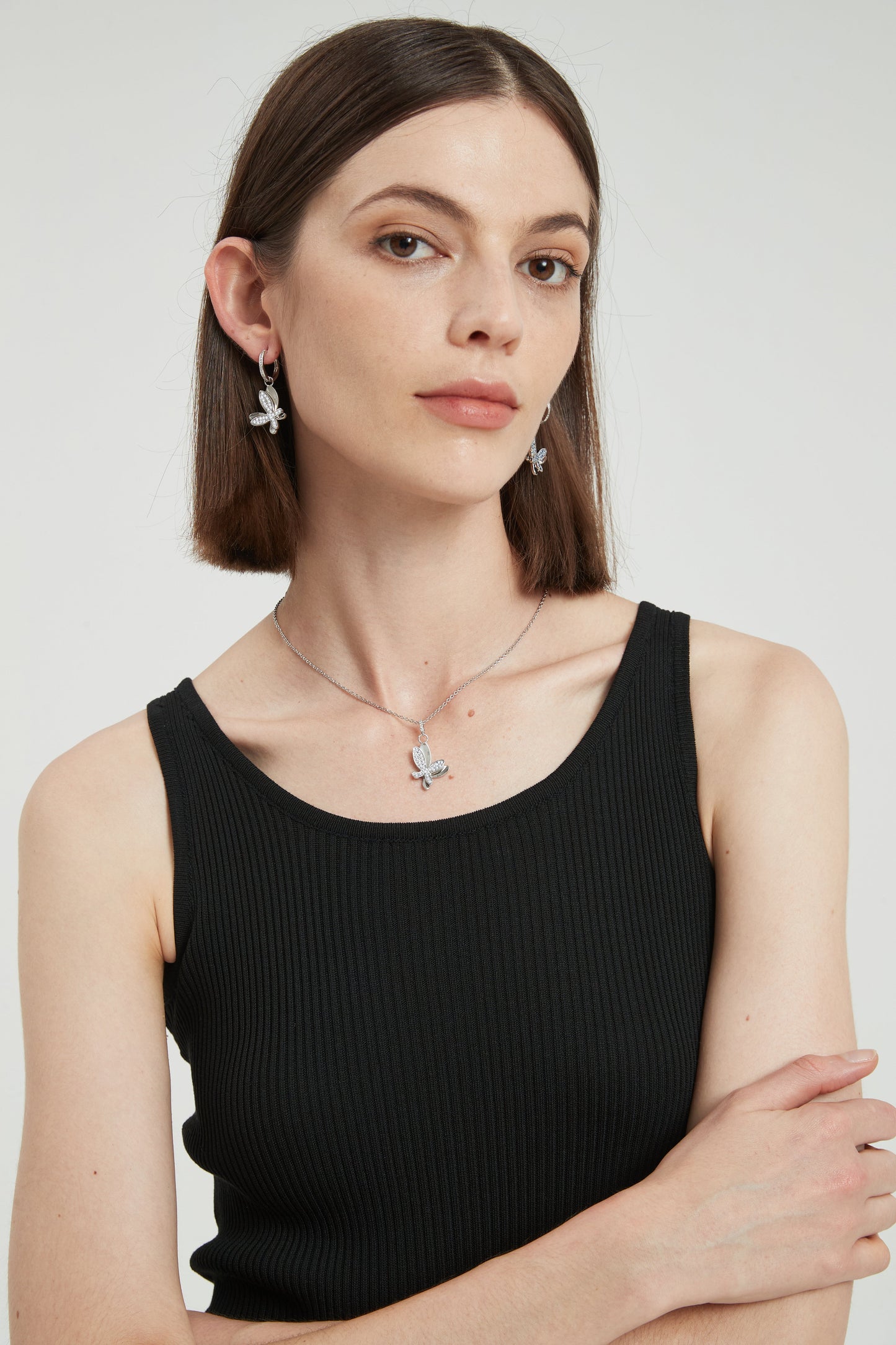 Silver Pav¨¦ Diamond Butterfly Pendant Necklace - Classicharms