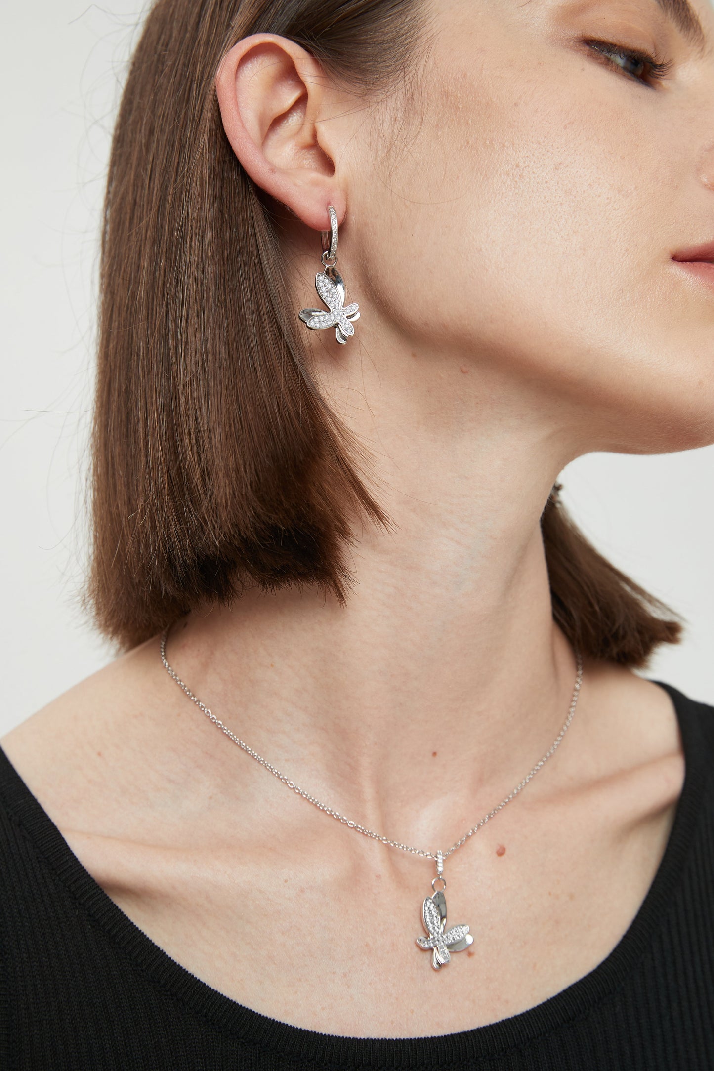 Silver Pav¨¦ Diamond Butterfly Pendant Necklace - Classicharms