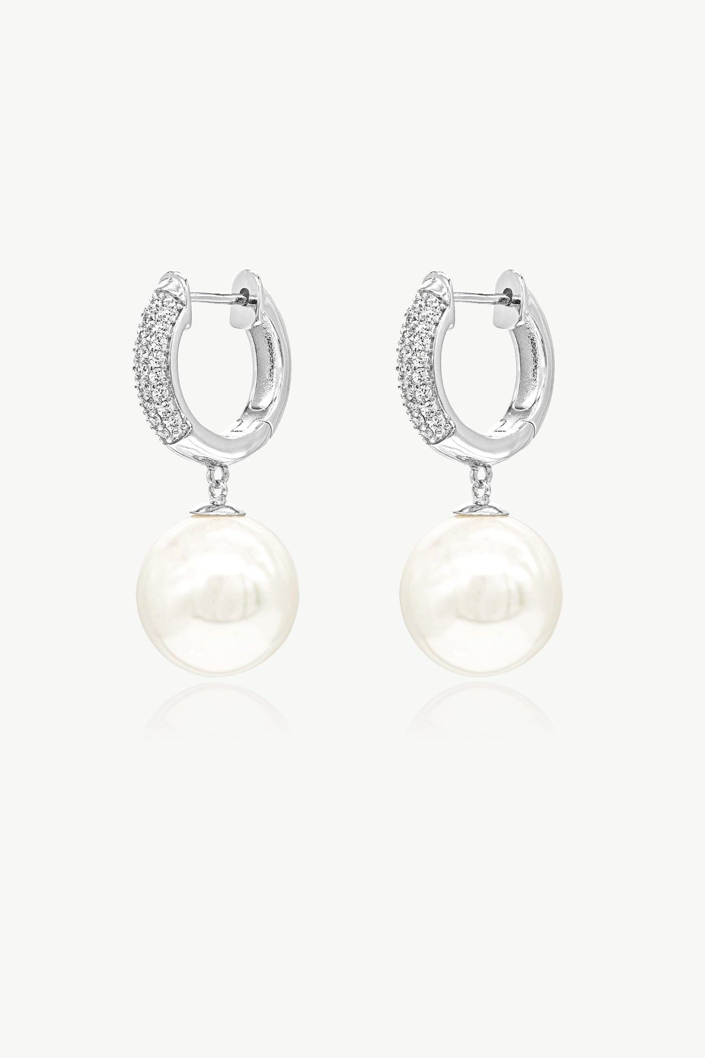 Silver Pav¨¦ Huggie Hoop Solitaire Pearl Drop Earrings - Classicharms
