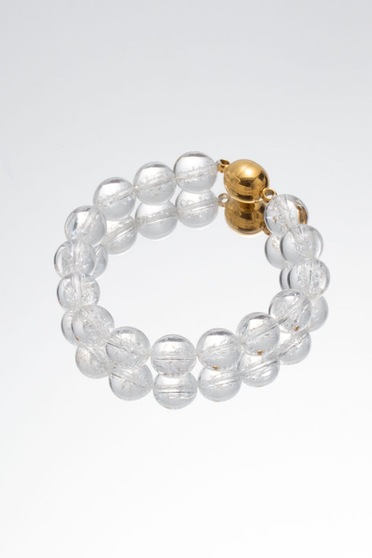 Frostnova Azeztulite Large Clear Phantom Crystal Sphere Bracelet-Gold 14mm