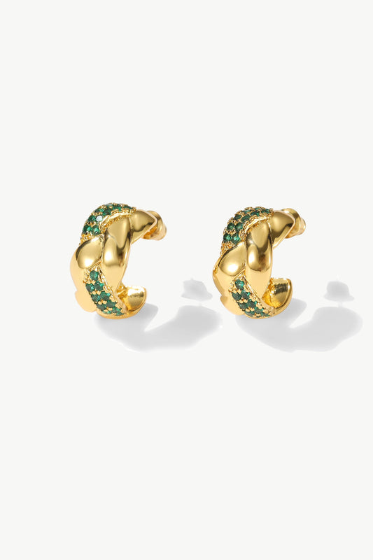 Emerald Braided Design Cuff Hoop Earrings