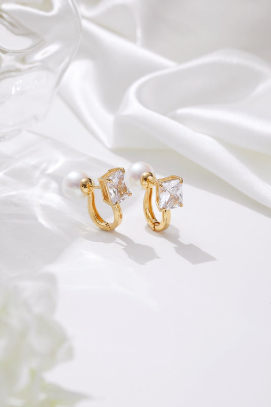Gold Pearl Zirconia Multi-wear Earrings