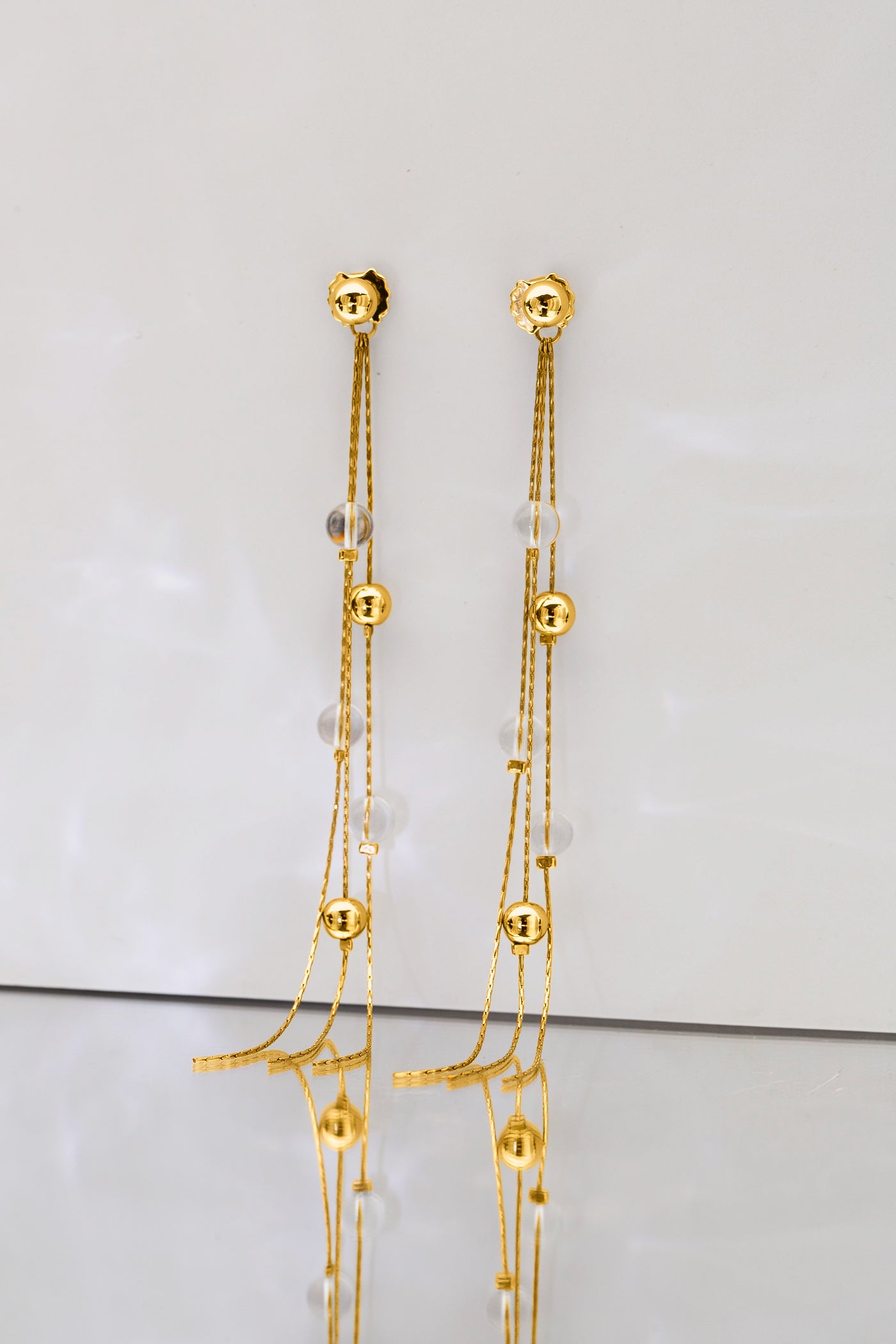 FrostLily Mini Clear Crystal and Gold Bead Drop Earrings