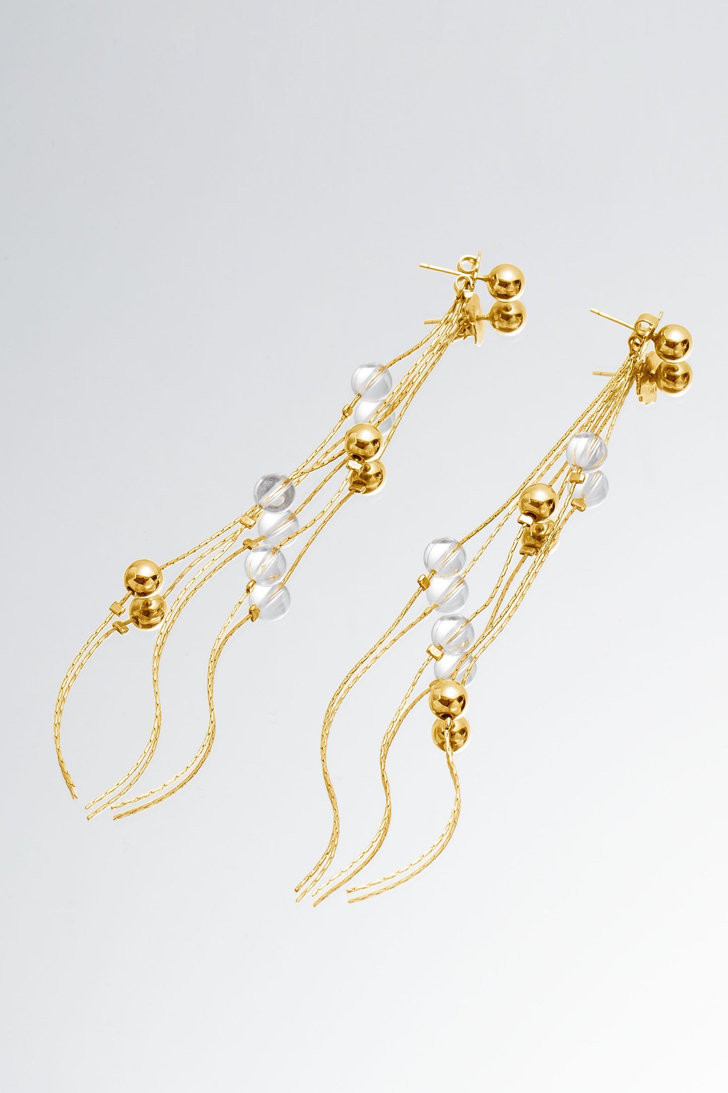 FrostLily Mini Clear Crystal and Gold Bead Drop Earrings