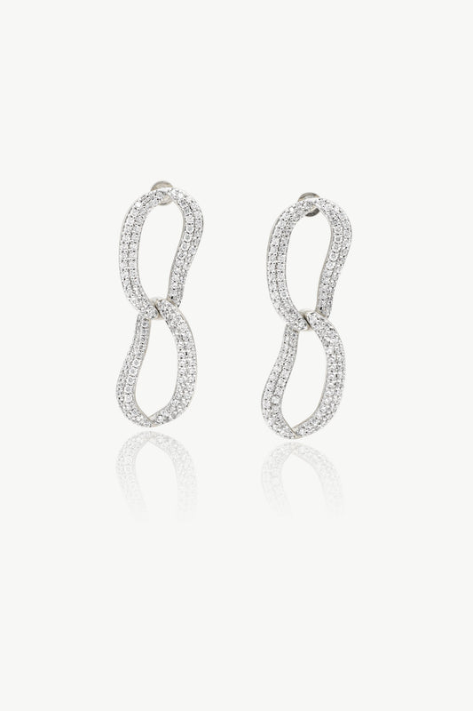 Infinity Silver Pav¨¦ Diamond Ovate Loop Hoop Earrings
