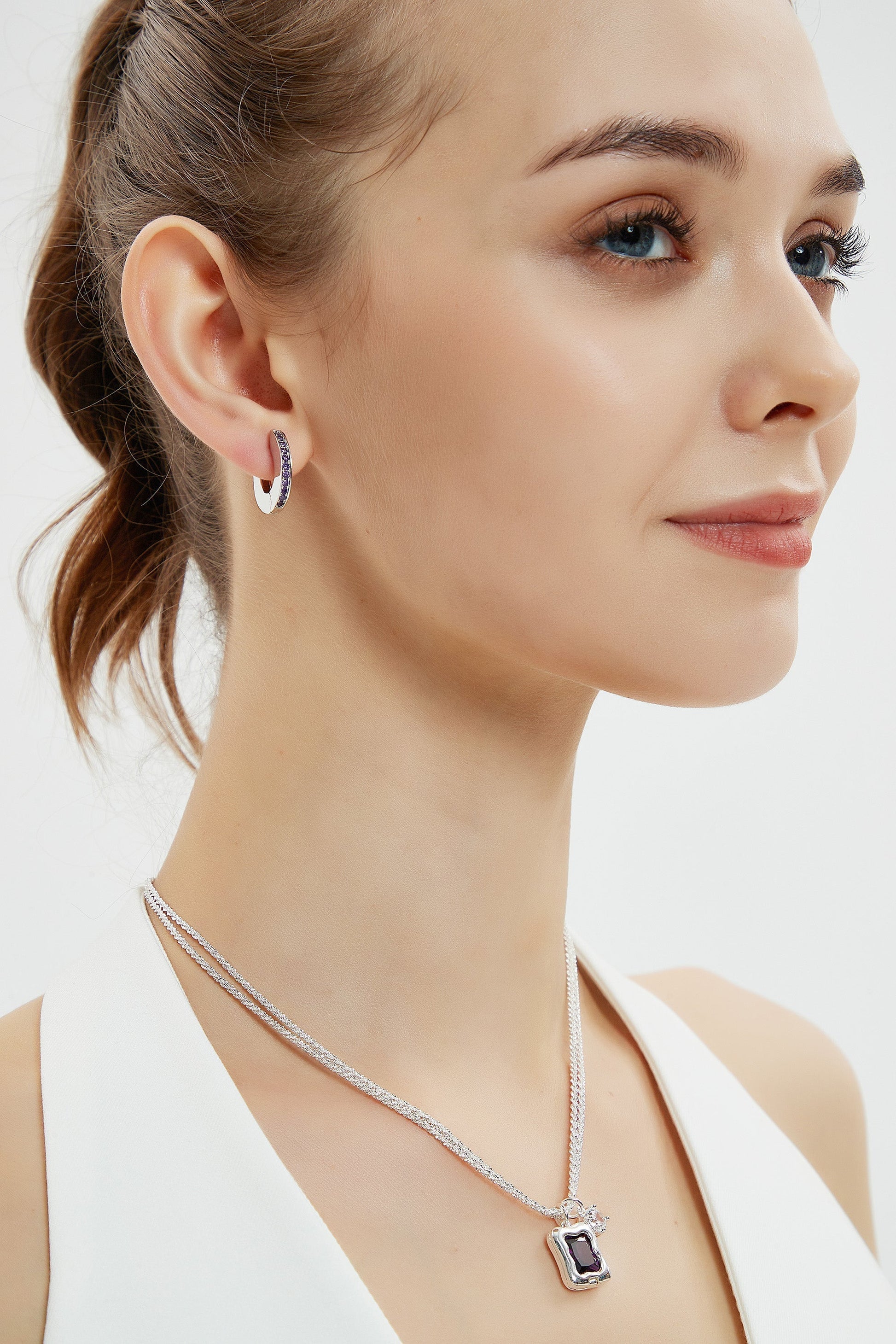 Adara Purple Cubic Zirconia Hoop Earrings - Classicharms