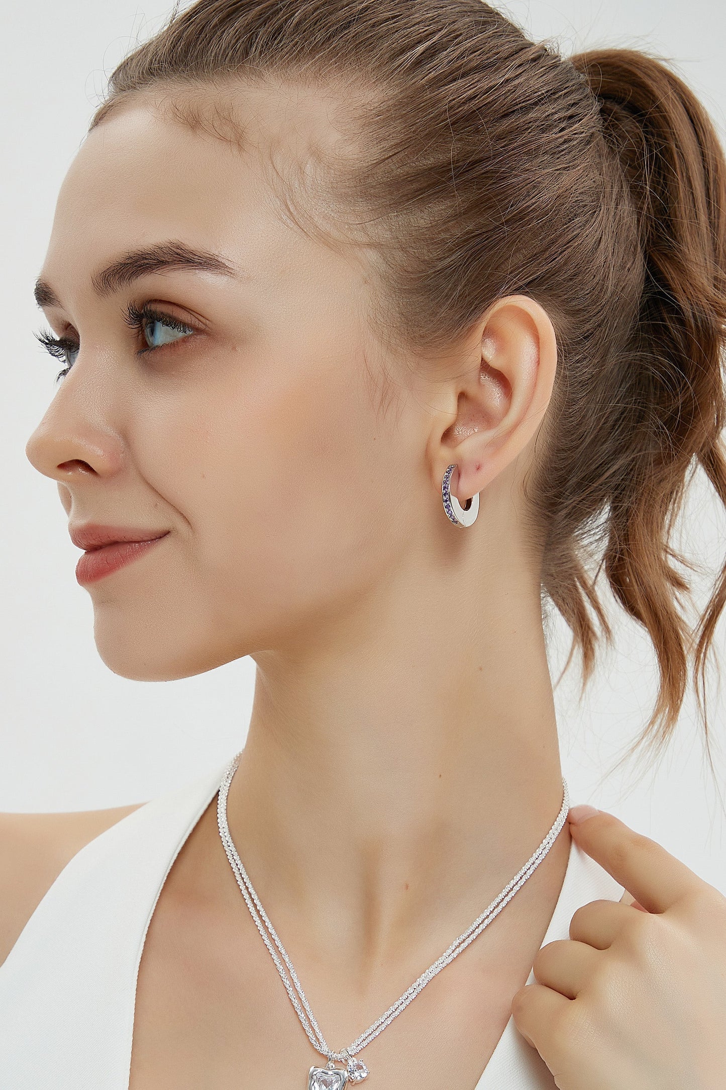 Adara Purple Cubic Zirconia Hoop Earrings - Classicharms