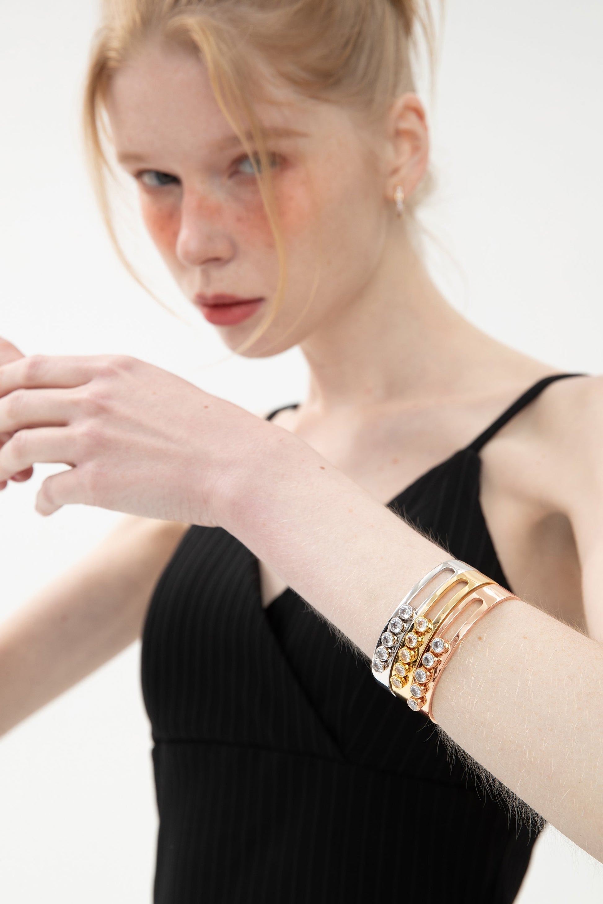 Audrey Rose Gold Twinkle Clear Zirconia Bangle Bracelet - Classicharms