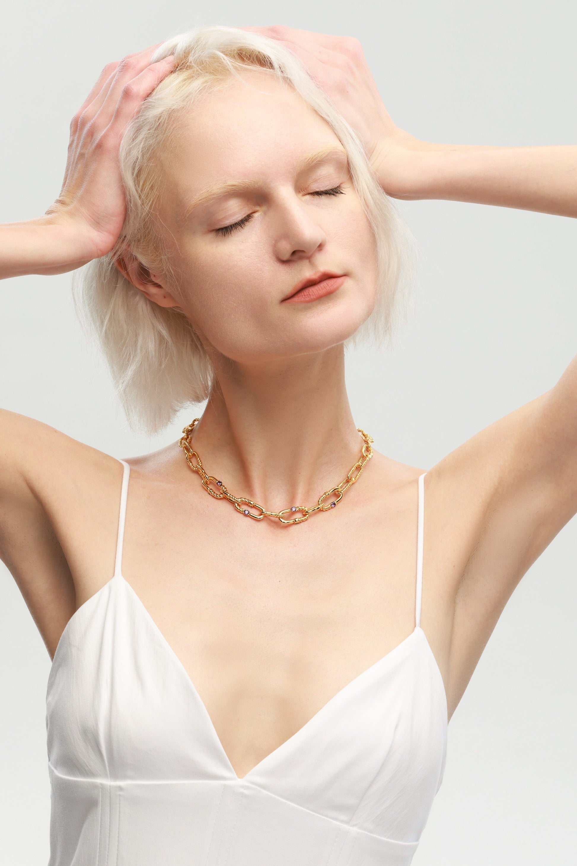 Double Colored Zirconia Gold Chain Necklace - Classicharms