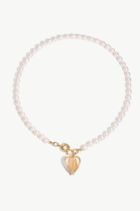 Esm¨¦e Amber Glaze Heart Pendant Pearl Necklace - Classicharms