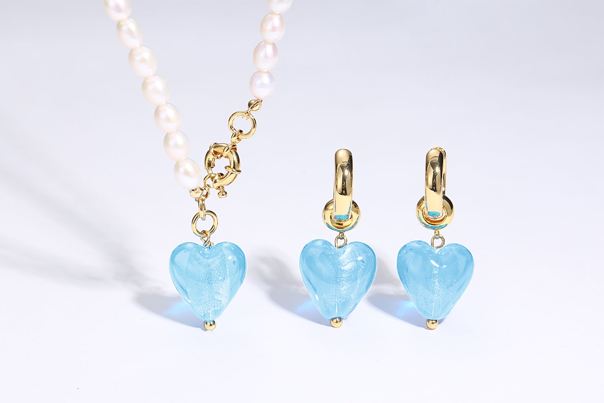 Esm¨¦e Aquamarine Glaze Heart Pendant Pearl Necklace - Classicharms