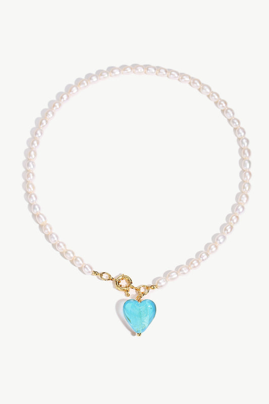 Esm¨¦e Aquamarine Glaze Heart Pendant Pearl Necklace - Classicharms