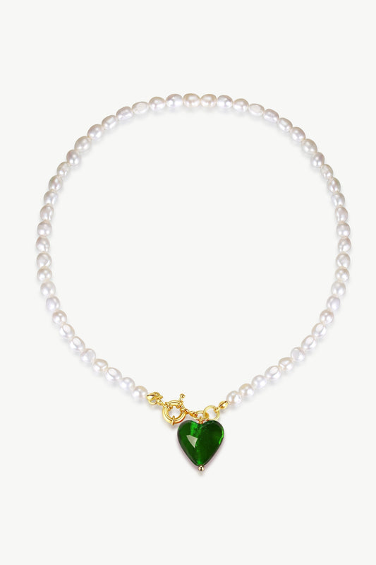 Esm¨¦e Green Glaze Heart Pendant Pearl Necklace - Classicharms