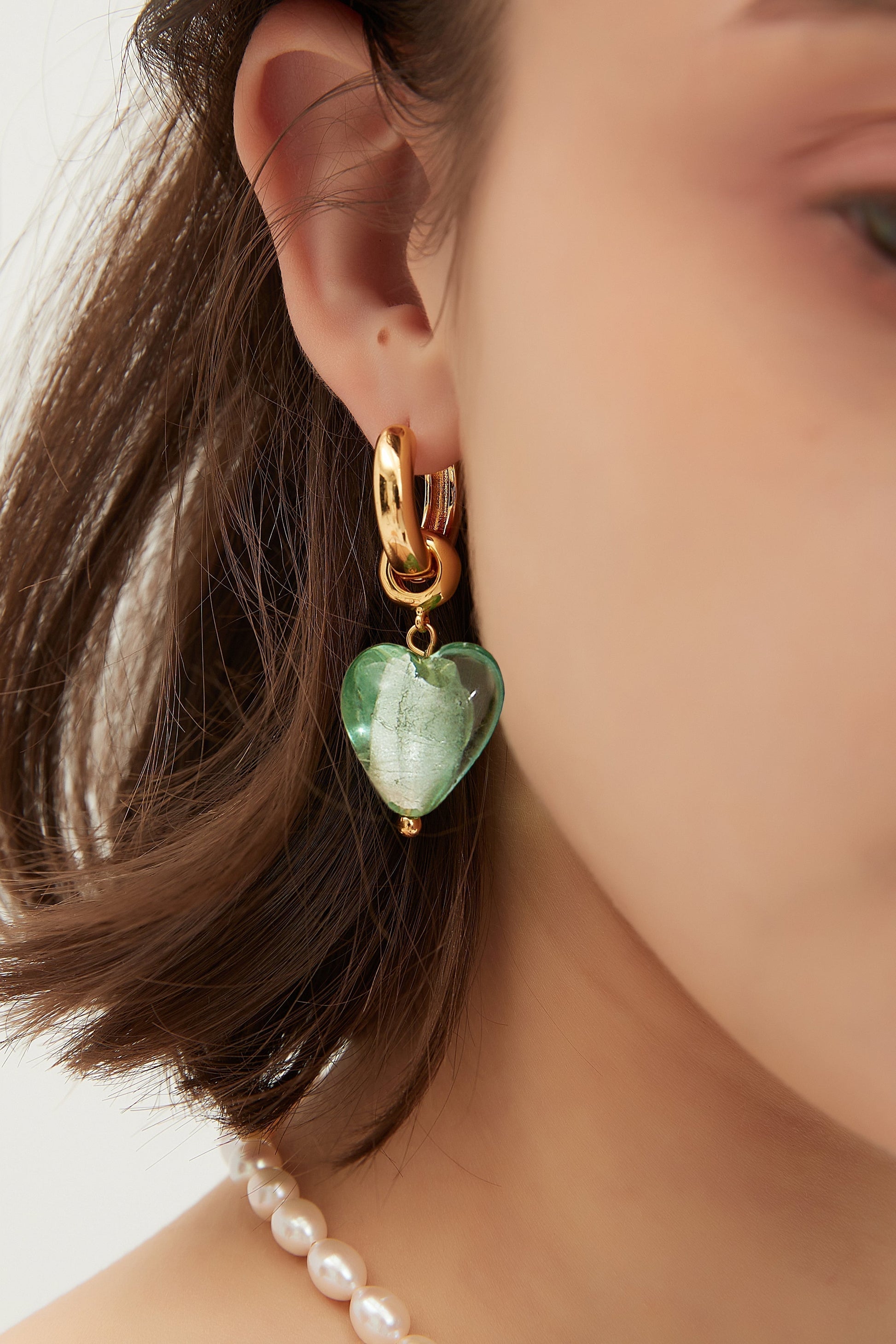 Esm¨¦e Lime Green Glaze Heart Dangle Earrings - Classicharms