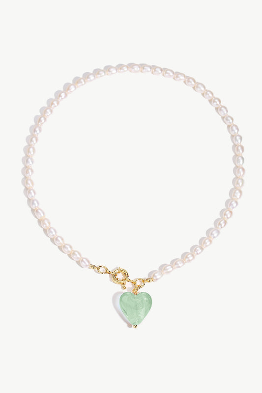 Esm¨¦e Lime Green Glaze Heart Pendant Pearl Necklace - Classicharms