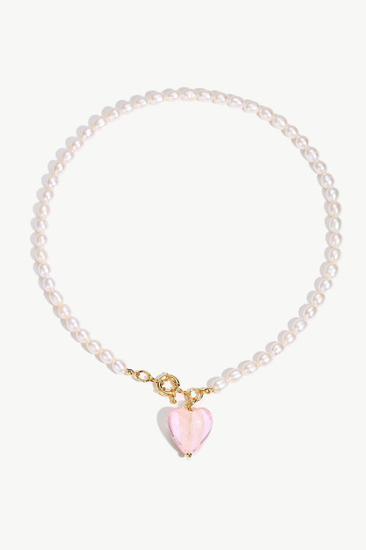Esm¨¦e Pink Glaze Heart Pendant Pearl Necklace - Classicharms