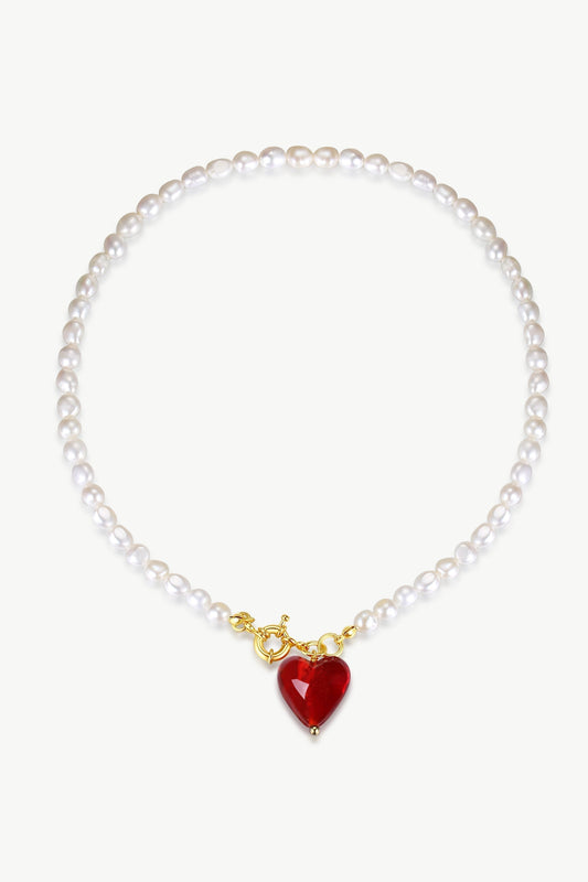 Esm¨¦e Red Glaze Heart Pendant Pearl Necklace - Classicharms
