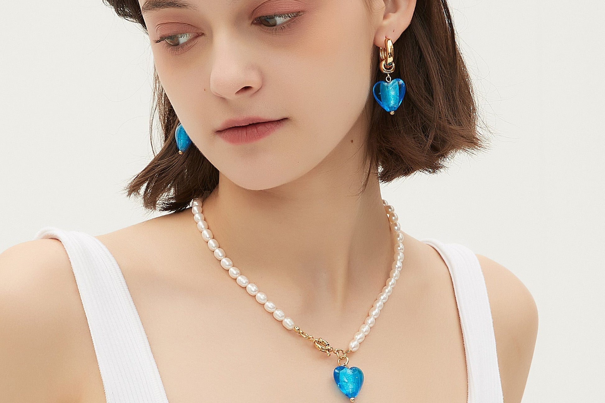 Esm¨¦e Sky Blue Glaze Heart Dangle Earrings - Classicharms