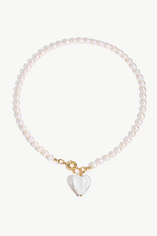 Esm¨¦e White Clear Glaze Heart Pendant Pearl Necklace - Classicharms