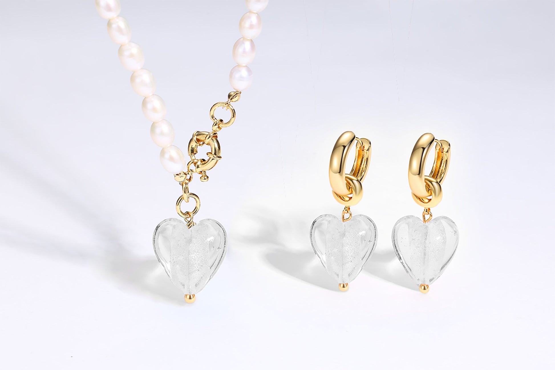 Esm¨¦e White Clear Glaze Heart Pendant Pearl Necklace - Classicharms