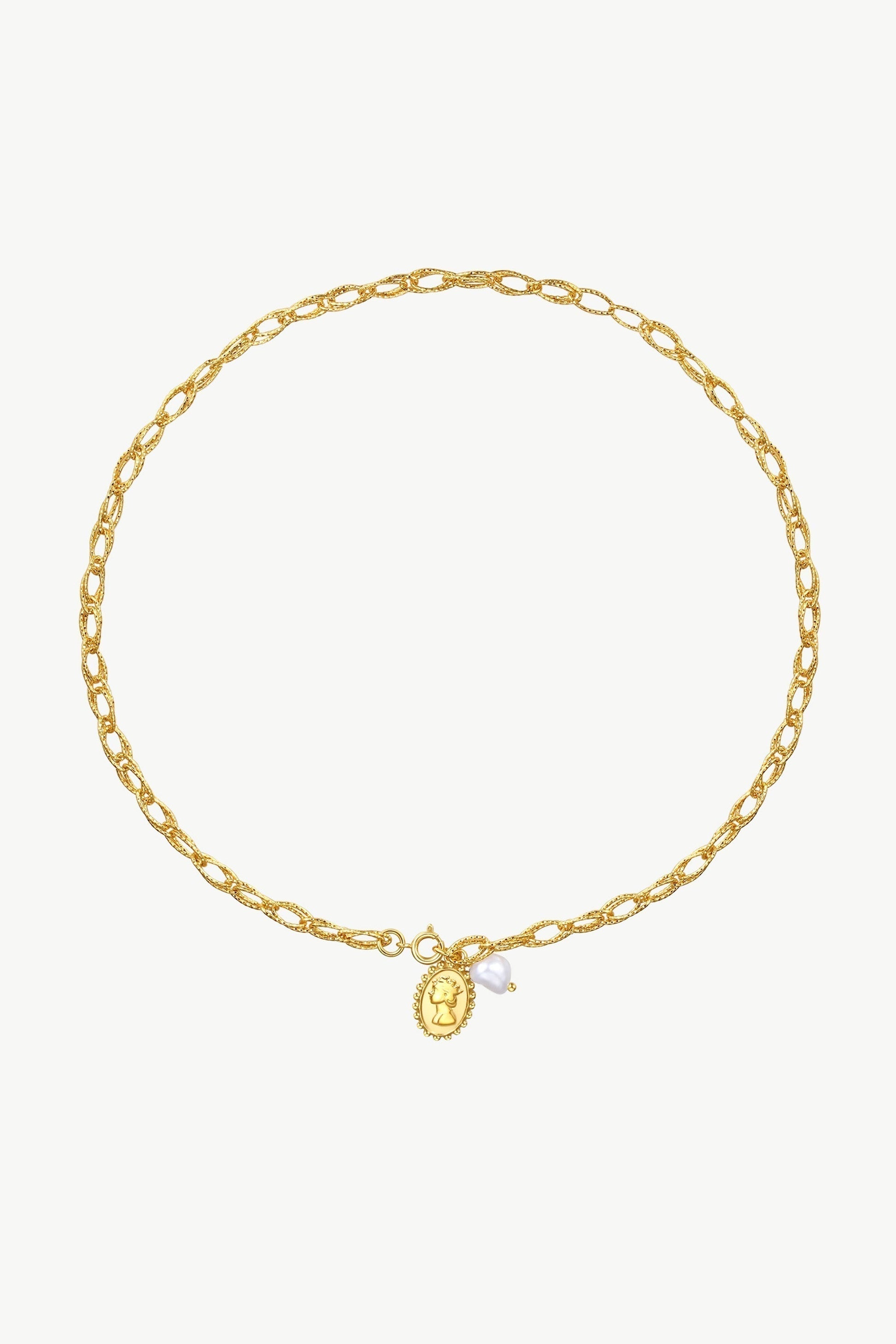 Gold Carved Pendant and Pearl Necklace - Classicharms