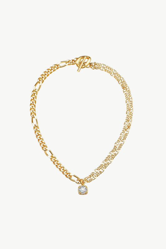 Gold Double Layered Solitaire Zirconia Pendant Necklace - Classicharms