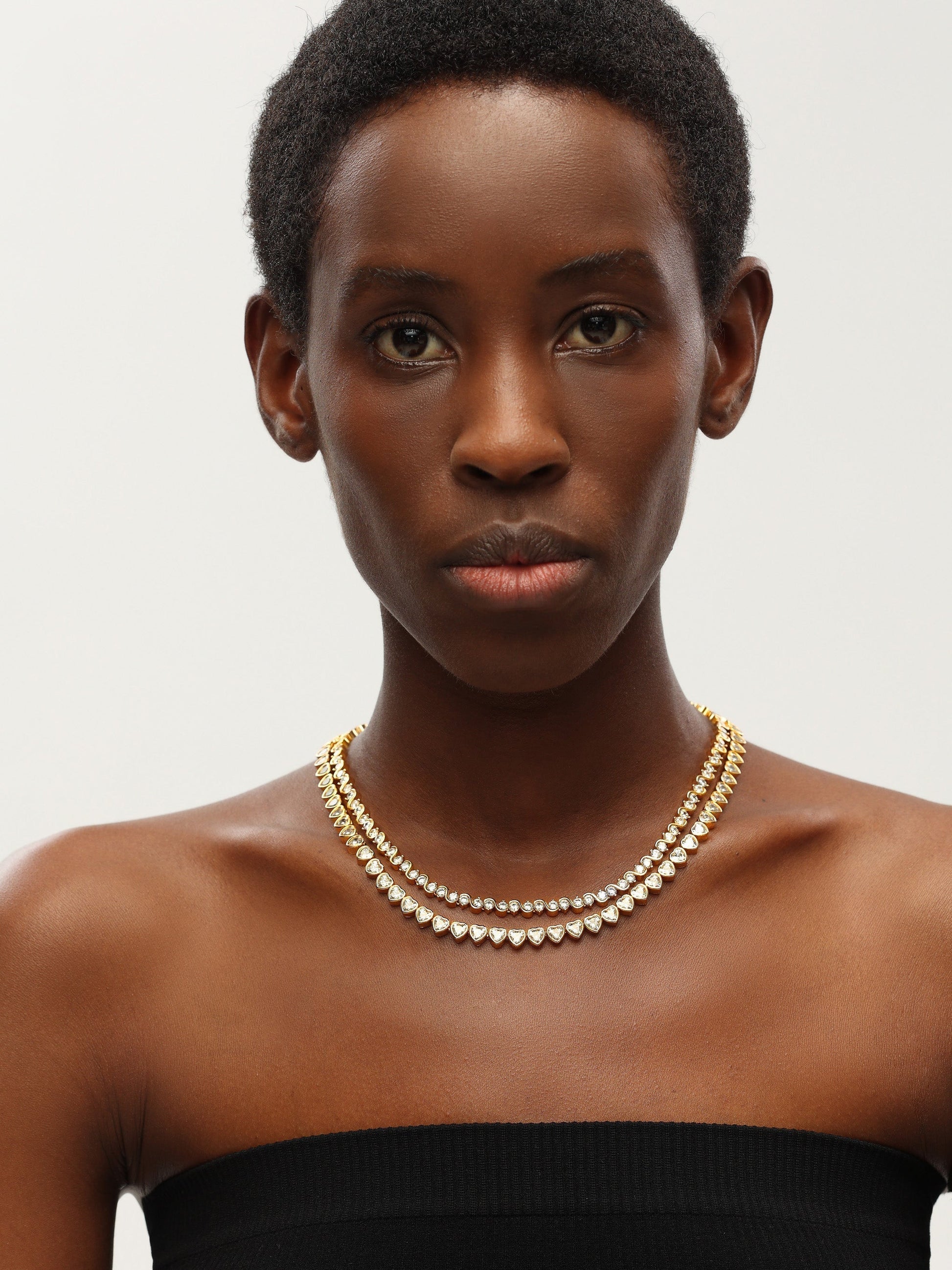 Gold Heart Shaped Zirconia Tennis Choker Necklace - Classicharms