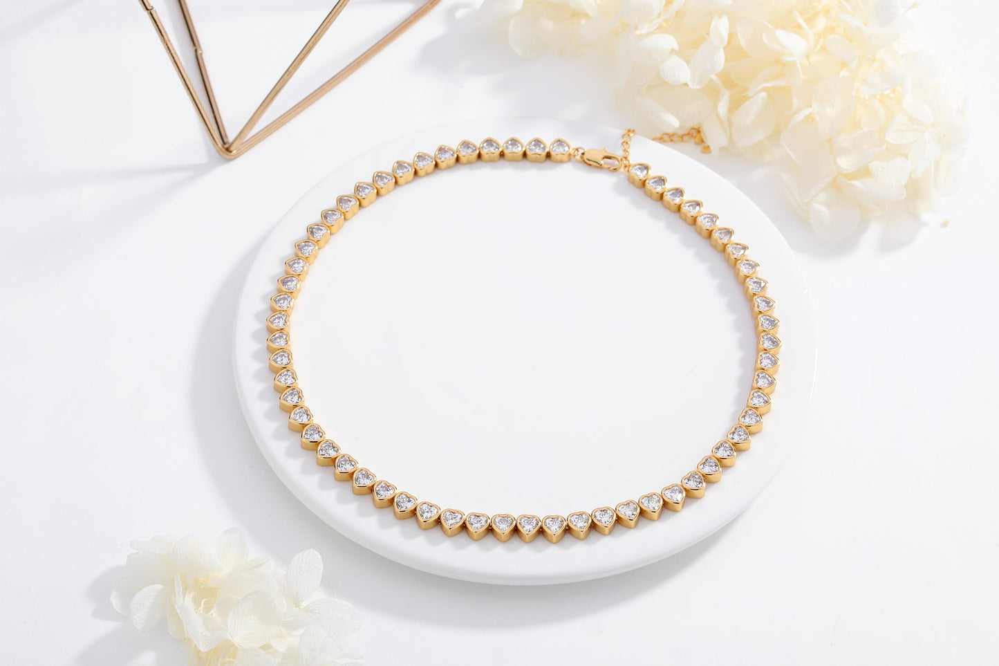 Gold Heart Shaped Zirconia Tennis Choker Necklace - Classicharms