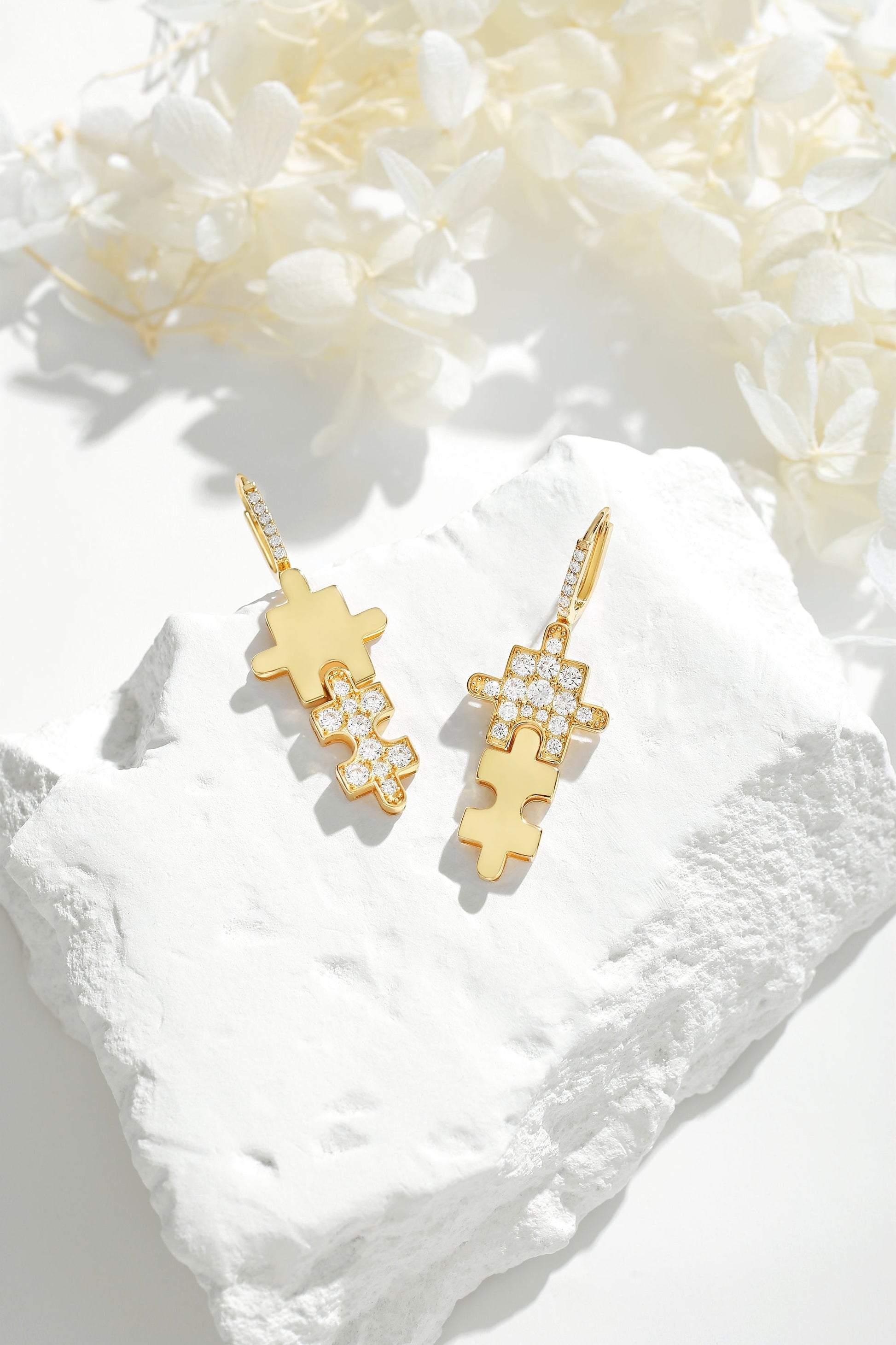 Gold Jigsaw Puzzle Drop Earrings - Classicharms