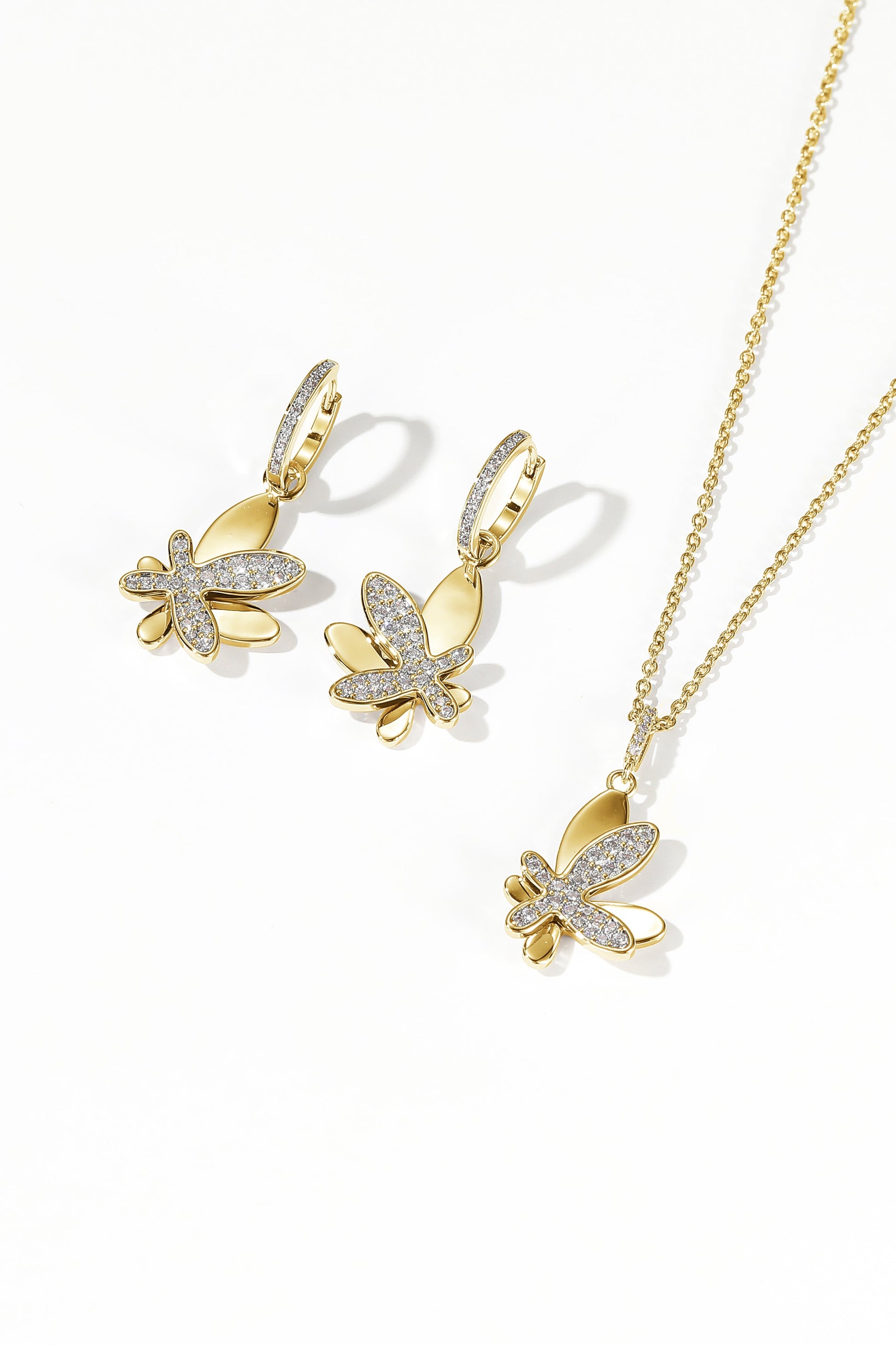 Gold Pav¨¦ Diamond Butterfly Dangle Drop Hoop Earrings - Classicharms