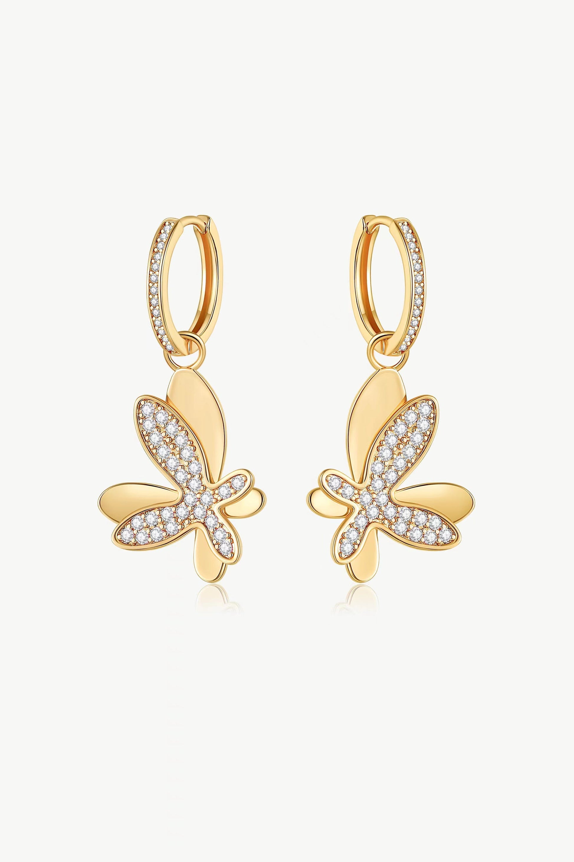 Gold Pav¨¦ Diamond Butterfly Dangle Drop Hoop Earrings - Classicharms