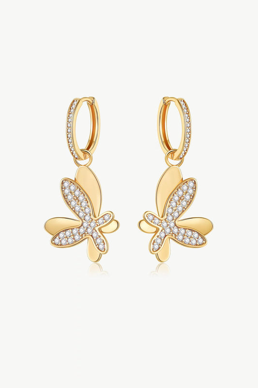 Gold Pav¨¦ Diamond Butterfly Dangle Drop Hoop Earrings - Classicharms
