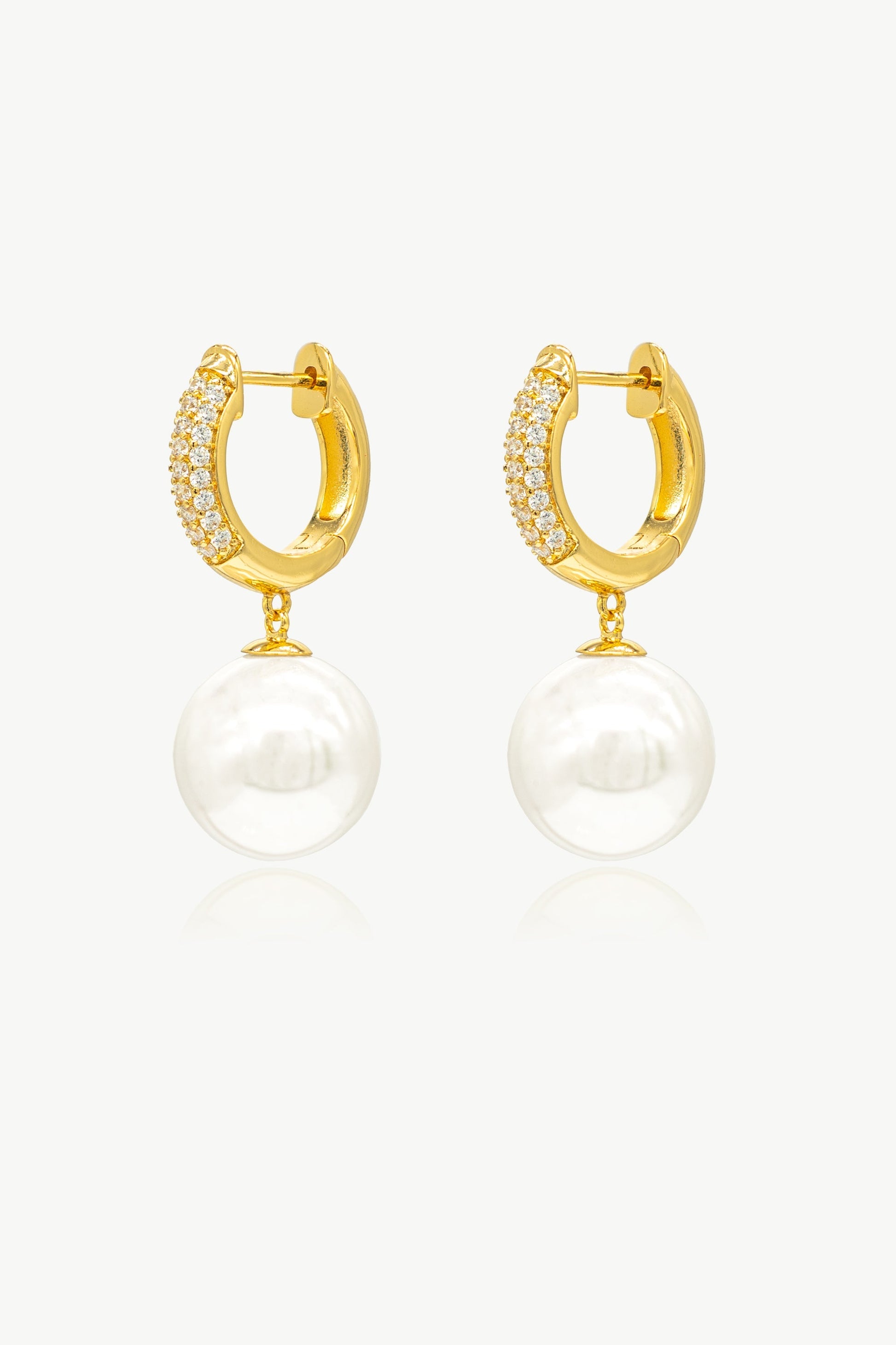 Gold Pav¨¦ Huggie Hoop Solitaire Pearl Drop Earrings - Classicharms