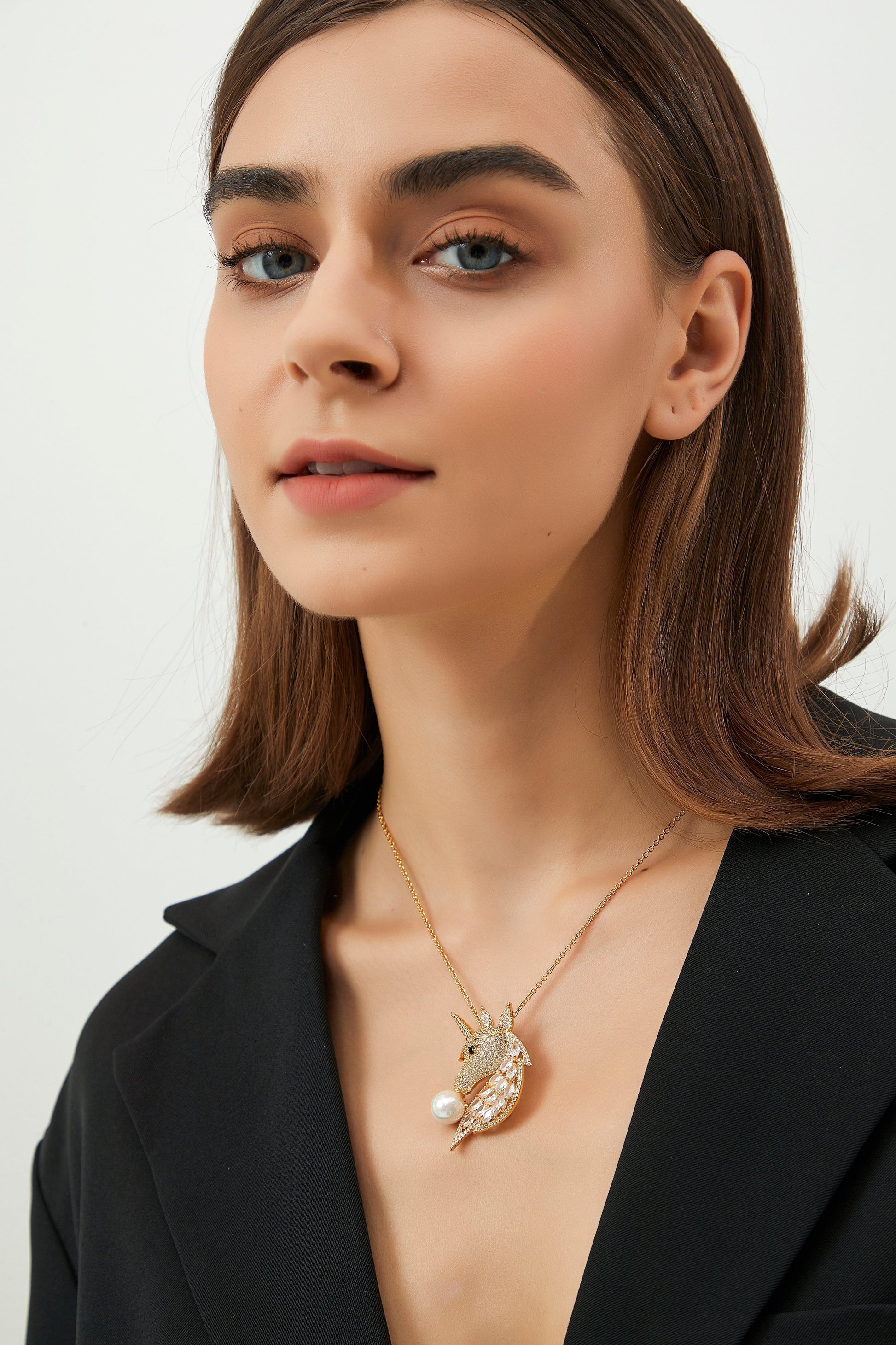 Gold Pav¨¦ Unicorn Brooch and Necklace Set - Classicharms
