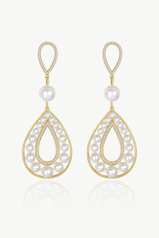 Gold Pearl Hollow Teardrop Dangle Earrings - Classicharms