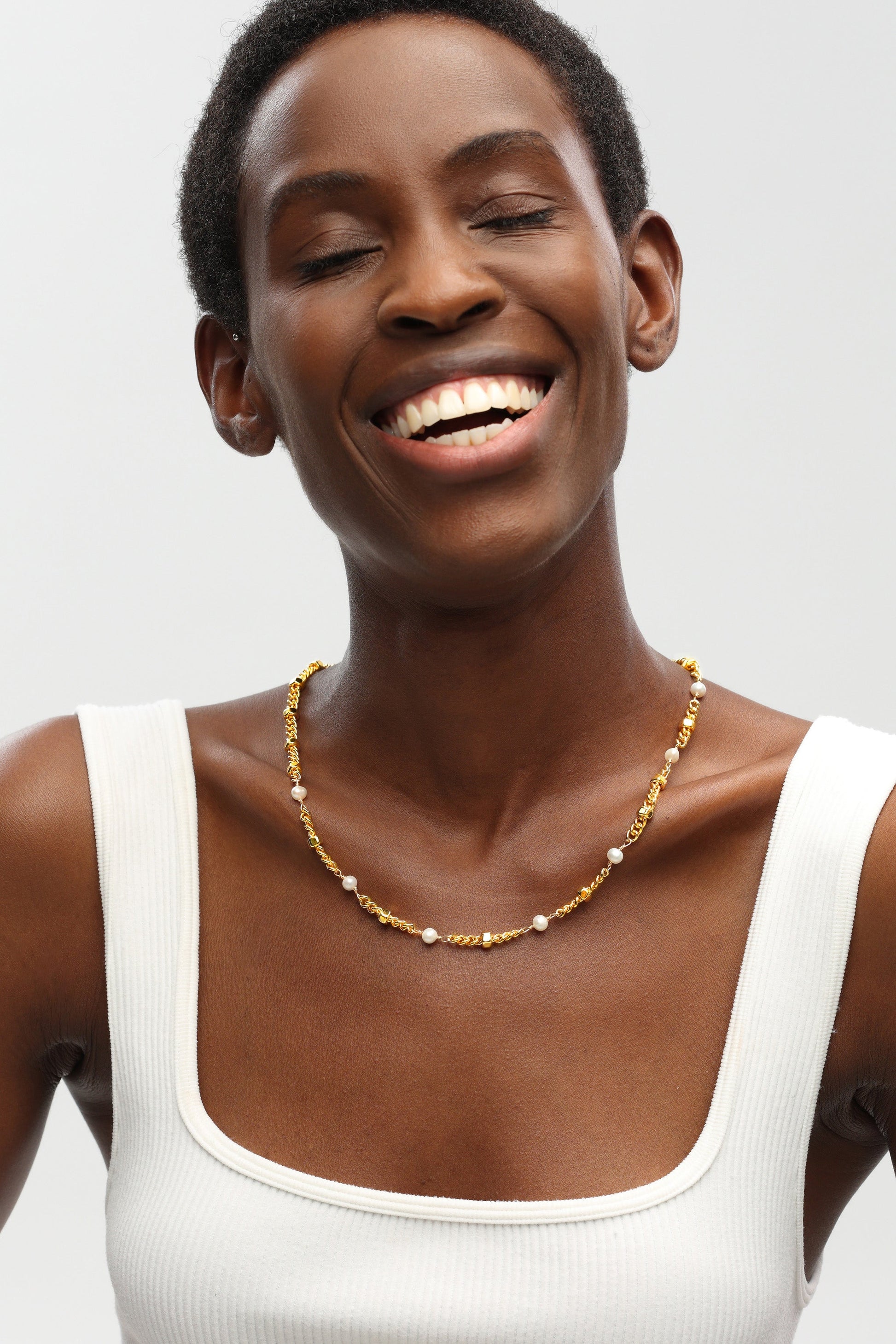 Hexagon Bead Necklace with Natural Pearls - Classicharms