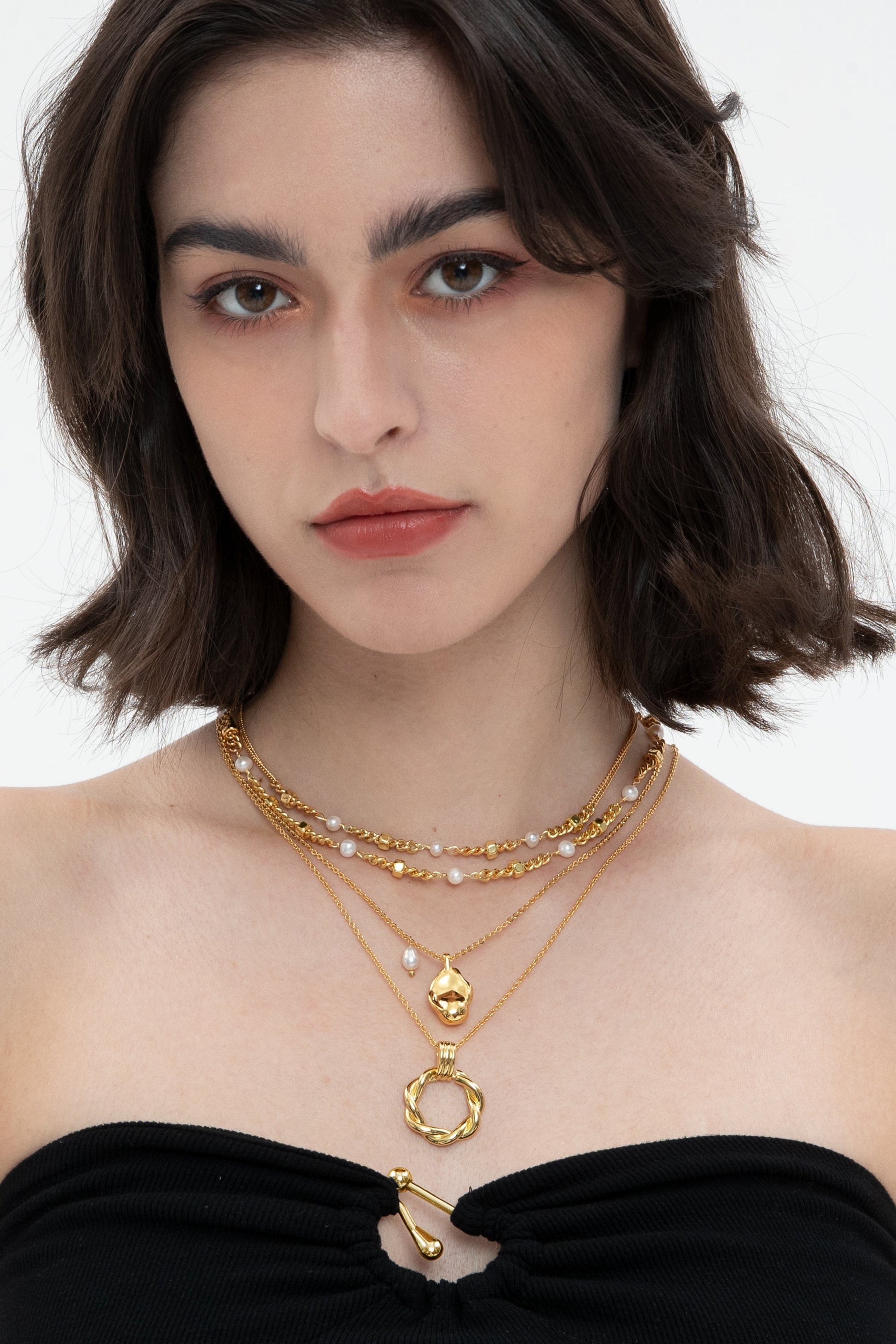 Hexagon Bead Necklace with Natural Pearls - Classicharms