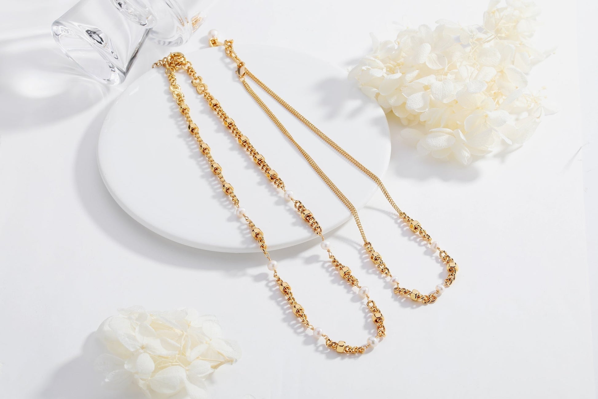 Hexagon Bead Necklace with Natural Pearls - Classicharms