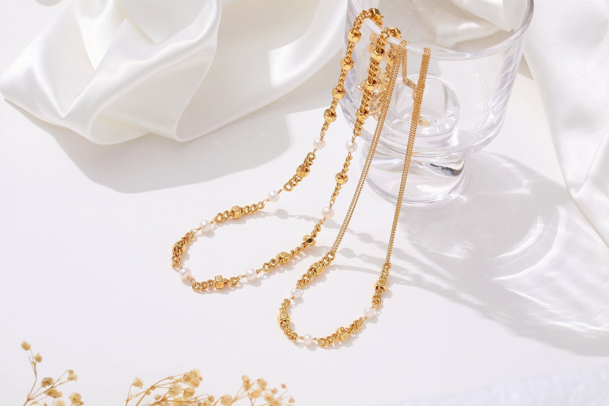 Hexagon Bead Necklace with Natural Pearls - Classicharms